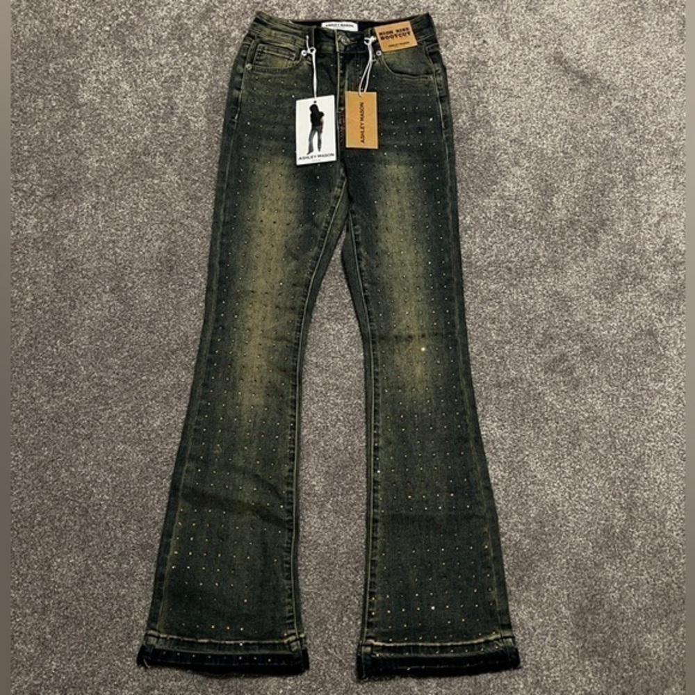 Ashley Mason Premium High Rise Bootcut Jeans with Studded Accents Size 0/24